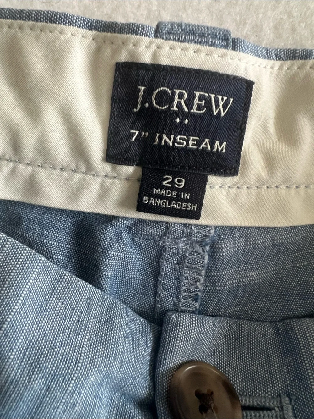 J.Crew Men’s 29 Blue Chambray Shorts 7” Inseam Cotton Stretch Chino